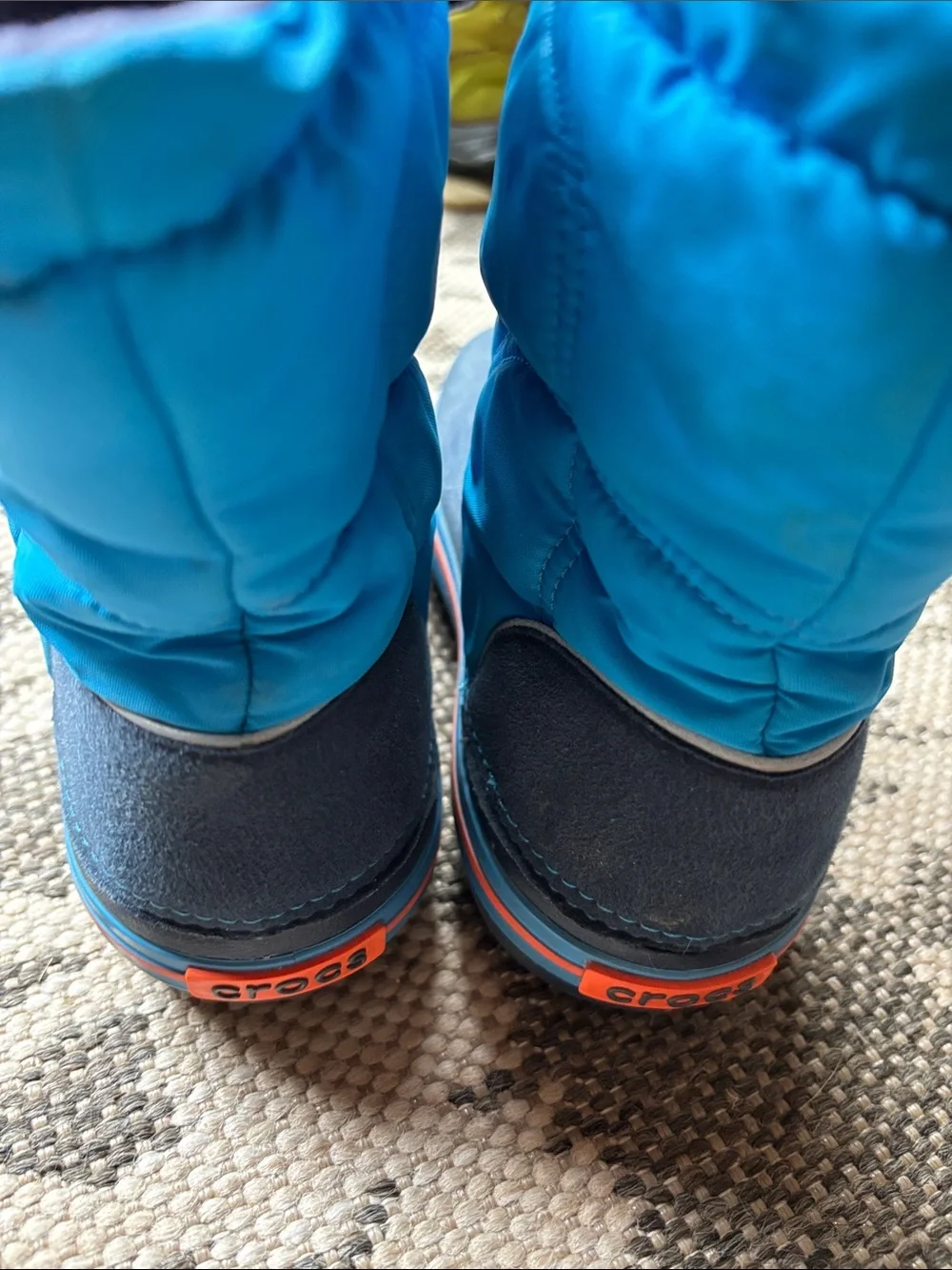 CROCS Kids Navy and Bright Blue Winter Boots with Orange Toggles